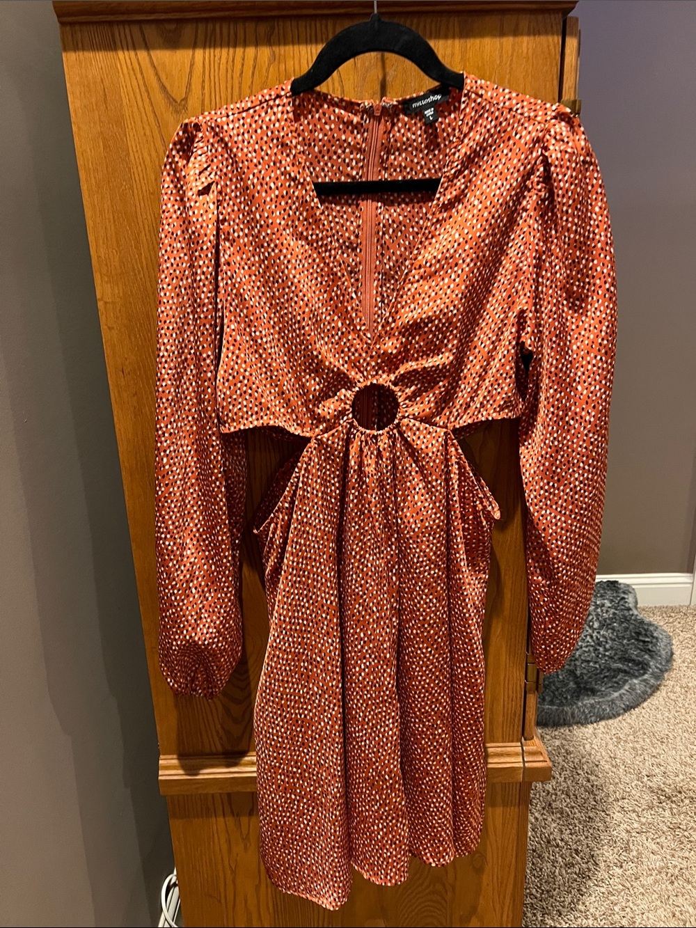 mittoshop Rust Dot Long Sleeve Ring Cutout Midi Dress
